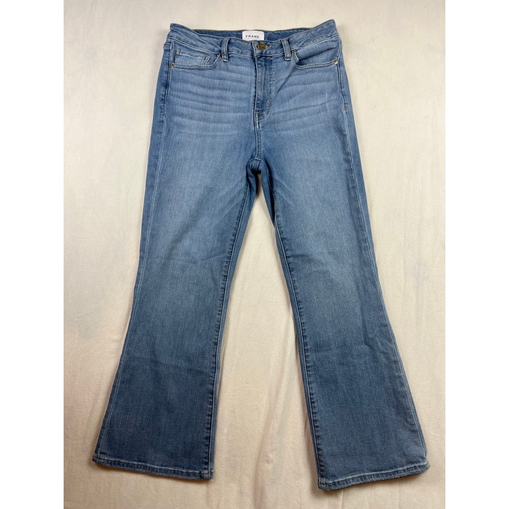 FRAME Le High Flare Jeans Mayor Wash Blue Stretch Denim Size 29 OPLCMB231